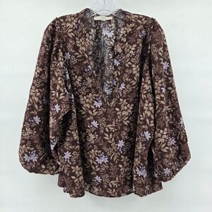 LOFT Top XL Petite Brown Dark Floral Cottagecore Prairie Boho Feminine Garden